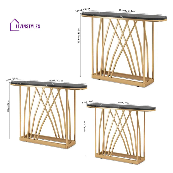 D-End Black Marble Gold Designer Base Console Table Table