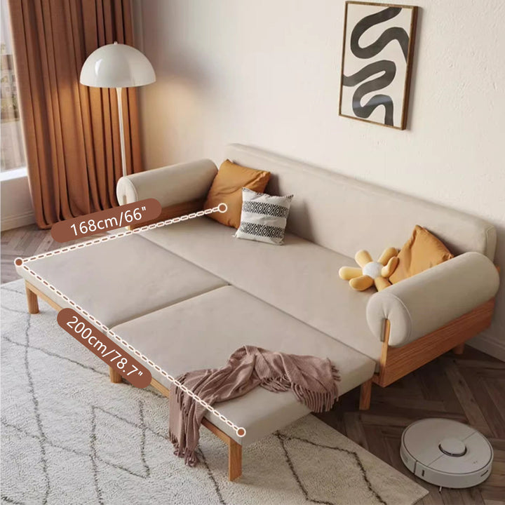 Japandi Solid Wood Recessed Arms Folding Sleeper Sofa Bed SOFA BED