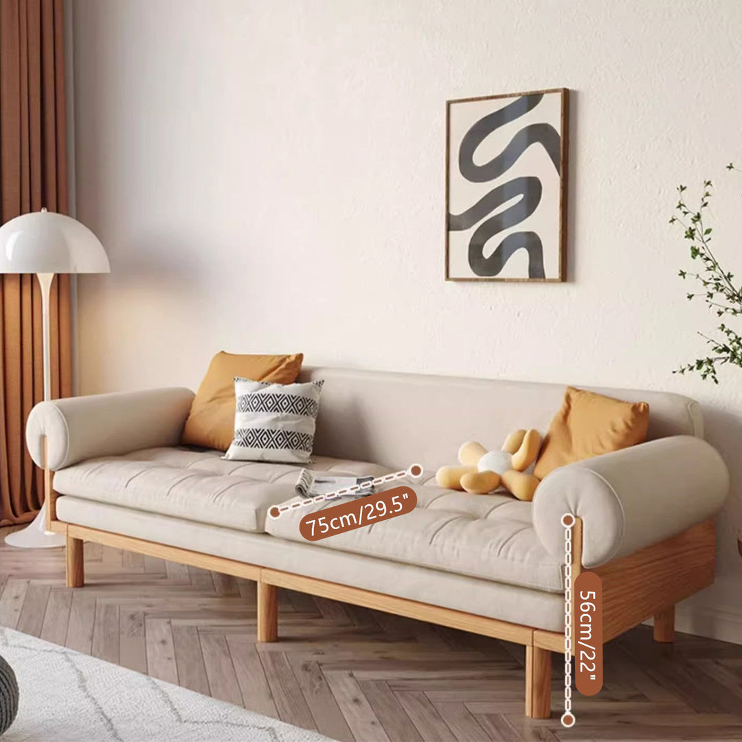 Japandi Solid Wood Recessed Arms Folding Sleeper Sofa Bed SOFA BED