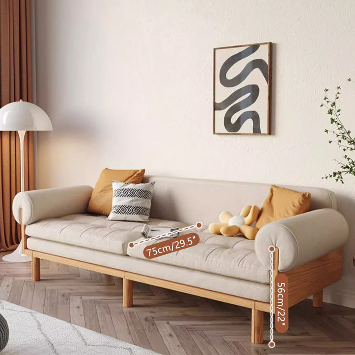 Japandi Solid Wood Recessed Arms Folding Sleeper Sofa Bed SOFA BED