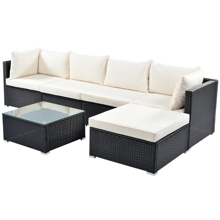 Ollie Outdoor Patio Sofa Set 4 Seater and 1 Table With 1 Ottoman Set (Black + Cream)