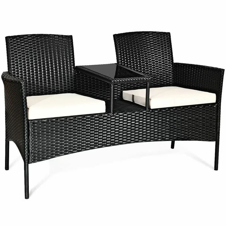 Dreamline Outdoor Furniture Garden Patio Seating Set of 2 Attached Chairs and Table Set Balcony Furniture Coffee Table Set(Black)