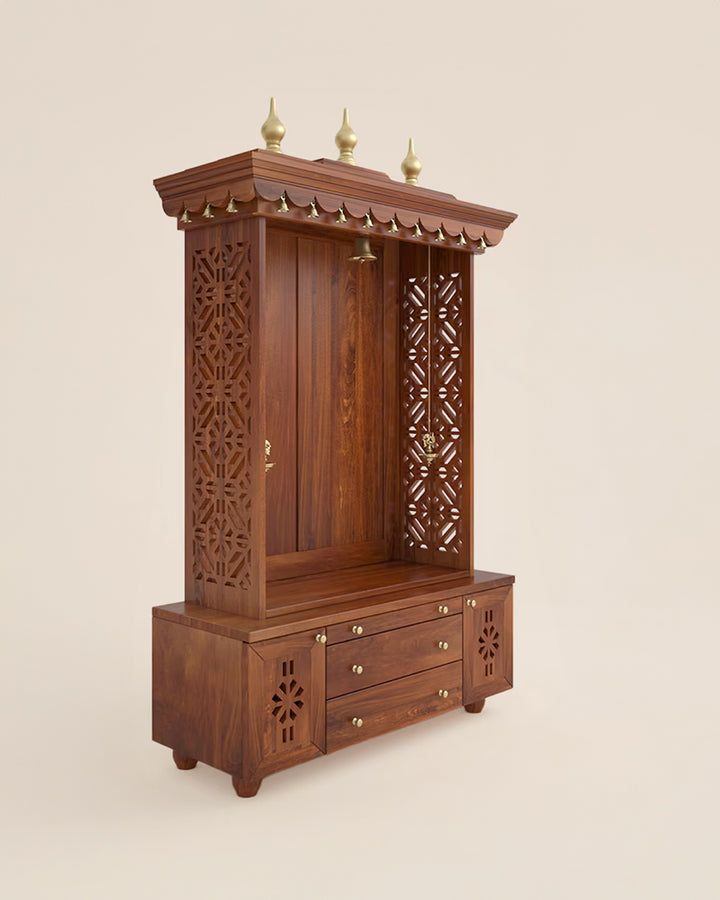 Daria Large Wooden Pooja Mandir for Home | Handcrafted Home Temple