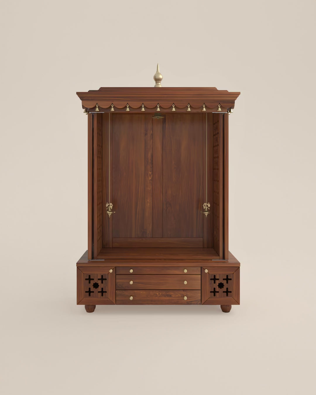 Maria Large Wooden Pooja Mandir for Home | Handcrafted Home Temple - Honey