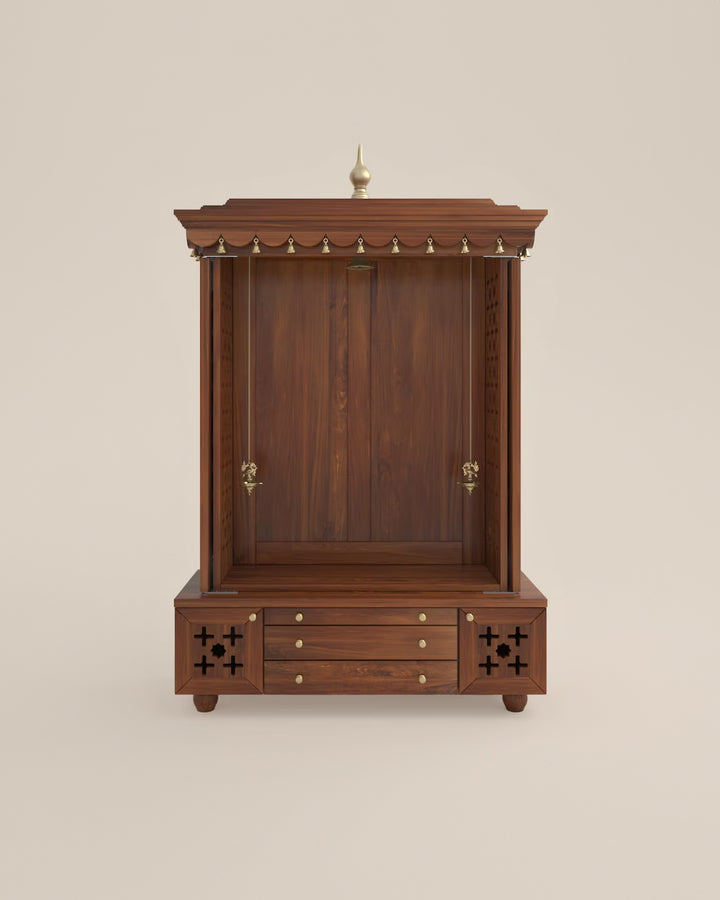 Maria Large Wooden Pooja Mandir for Home | Handcrafted Home Temple - Honey