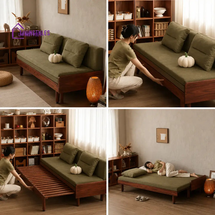 Daan Pull Out Solid Wood Sofa Come Bed - DAY BED