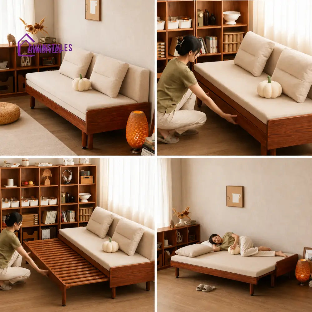 Daan Pull Out Solid Wood Sofa Come Bed - DAY BED