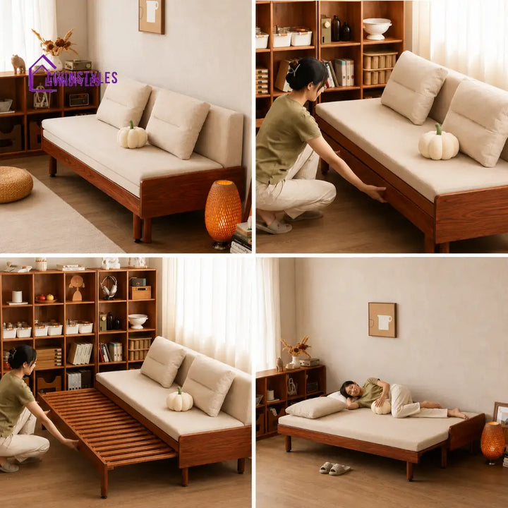 Daan Pull Out Solid Wood Sofa Come Bed - DAY BED