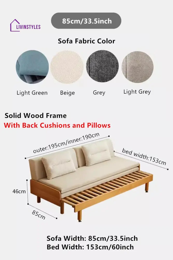 Japandi Pull Out Solid Beech Wood Day Bed SOFA WIDTH 85CM/BED WIDTH 153CM / WITH BACK CUSHIONS AND PILLOWS DAY BED