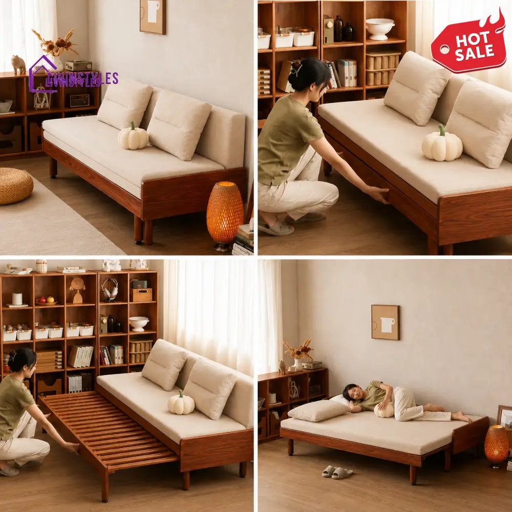 Daan Pull Out Solid Wood Sofa Come Bed - DAY BED