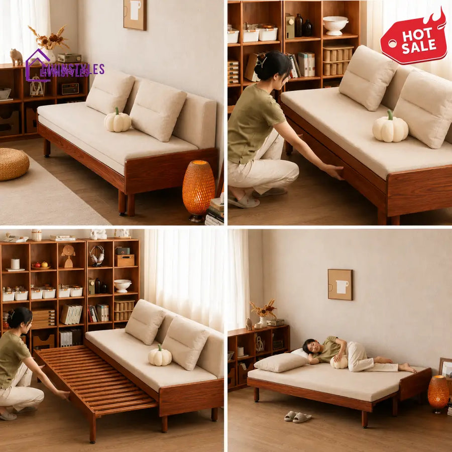 Daan Pull Out Solid Wood Sofa Come Bed - DAY BED