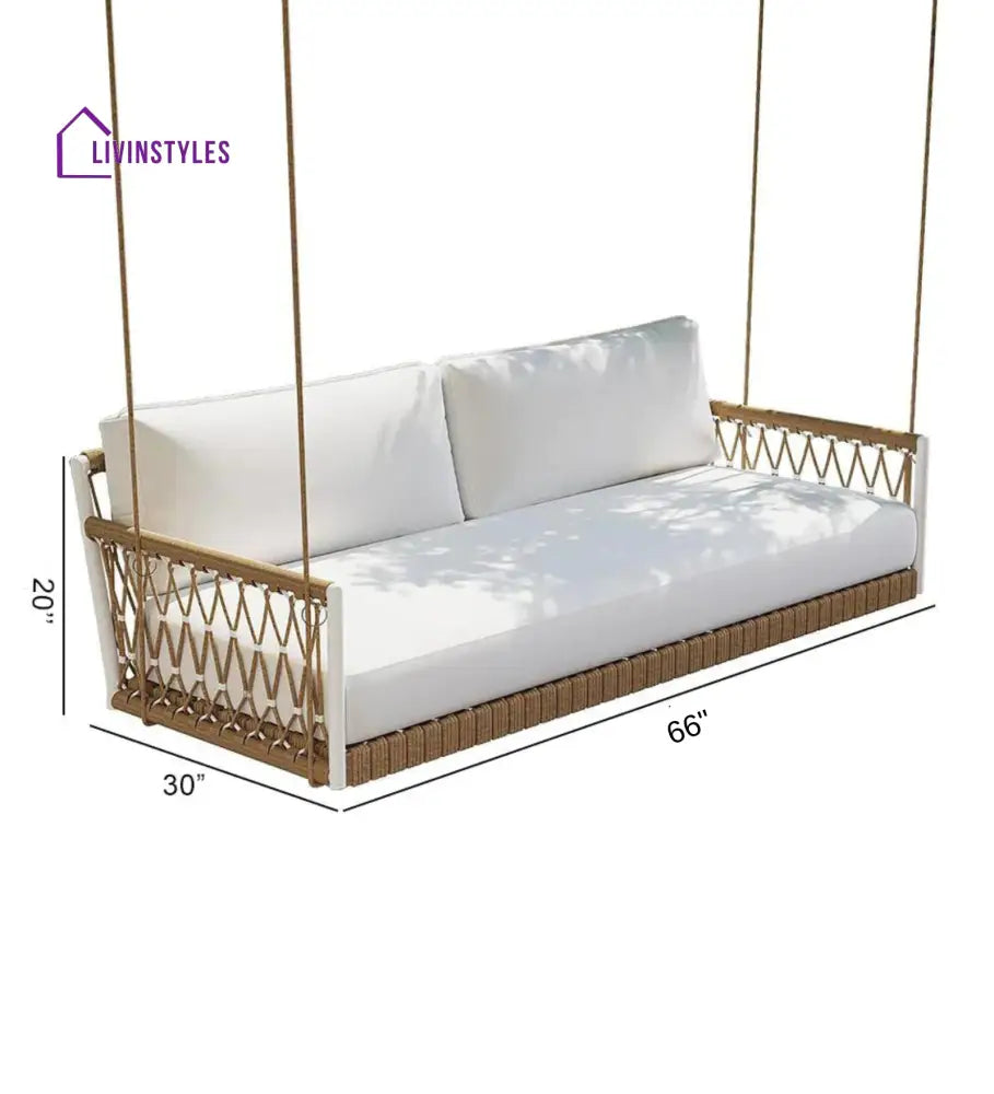 Daaz Three Seater Hanging Swing Without Stand For Balcony Garden Swing (Tan + White) - Swings