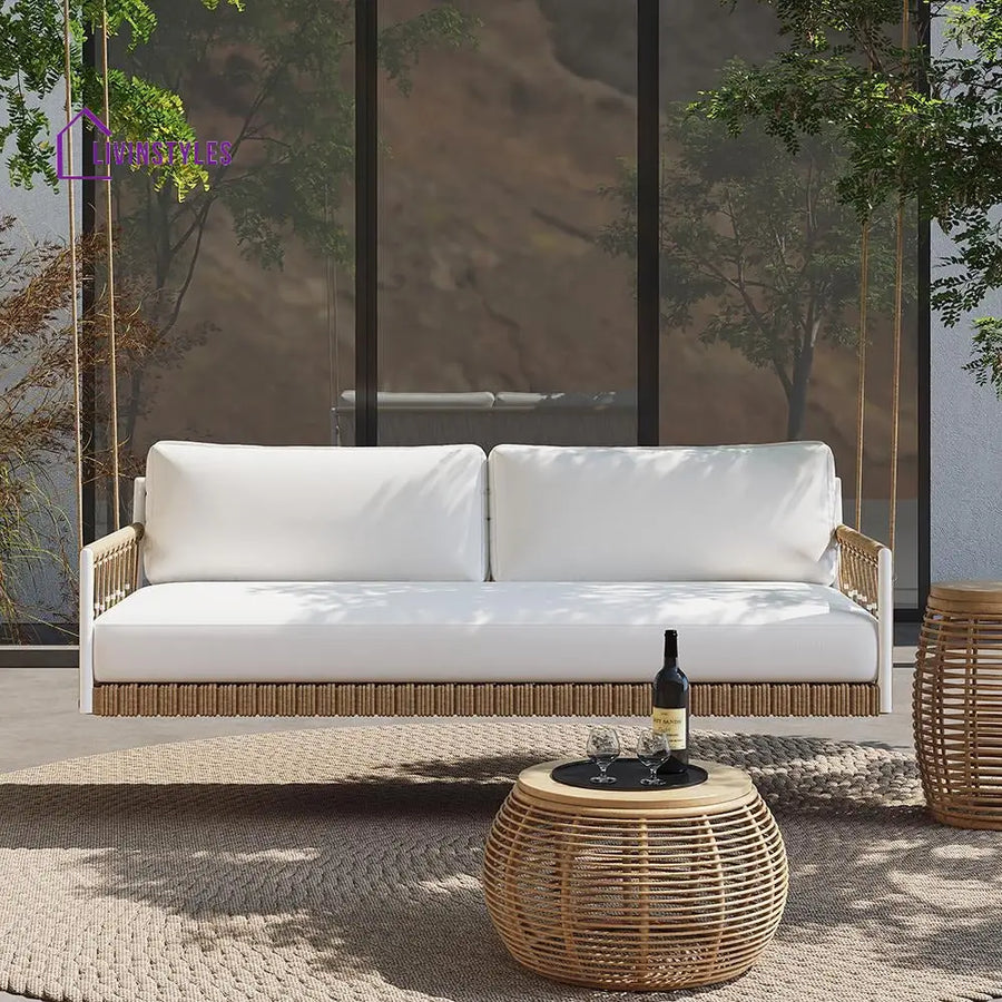 Daaz Three Seater Hanging Swing Without Stand For Balcony Garden Swing (Tan + White) - Swings