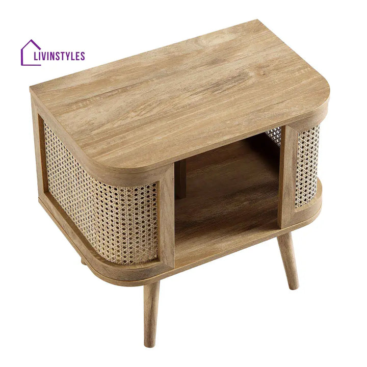 Izzy Curved Rattan Bedside Table Natural Bedside Table