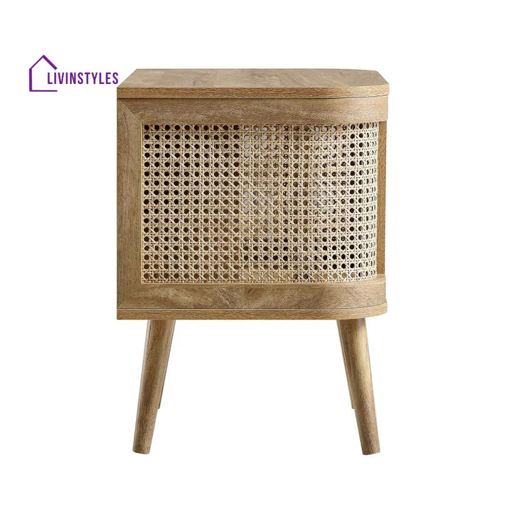 Izzy Curved Rattan Bedside Table Natural Bedside Table