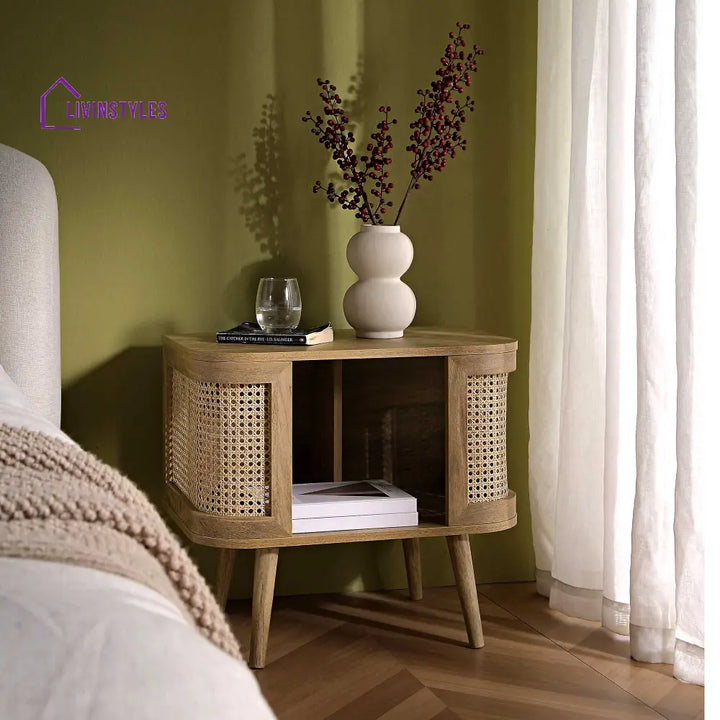 Izzy Curved Rattan Bedside Table Natural Bedside Table