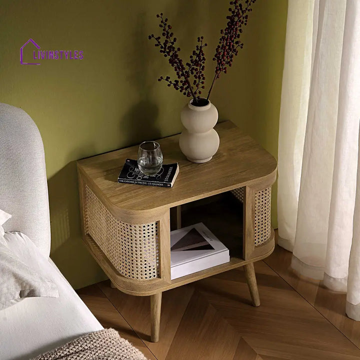 Izzy Curved Rattan Bedside Table Natural Bedside Table