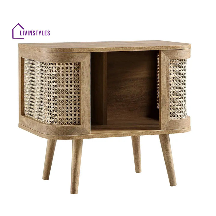 Izzy Curved Rattan Bedside Table Natural Bedside Table