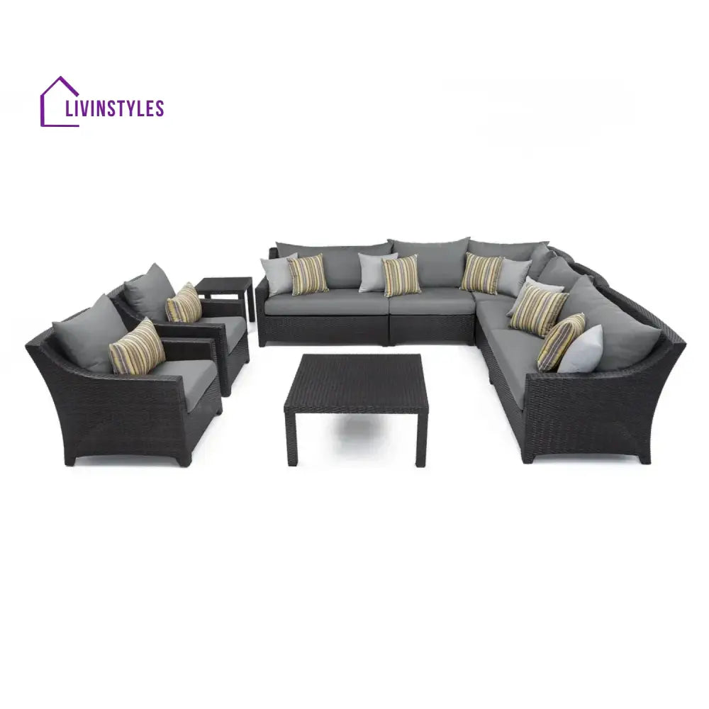 Dahabo All Weather Outdoor Wicker Garden L-Shape Sectional Conversation Set - Sofa Set