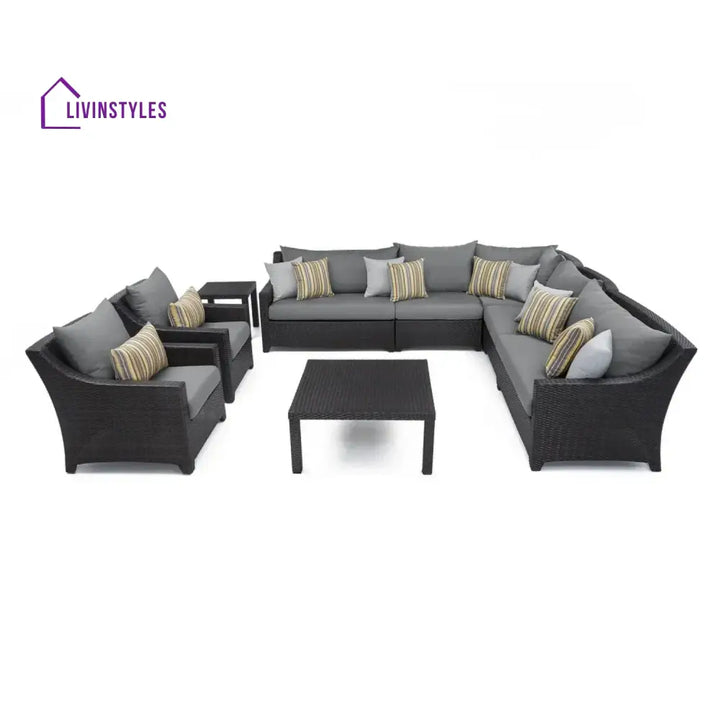 Dahabo All Weather Outdoor Wicker Garden L-Shape Sectional Conversation Set - Sofa Set