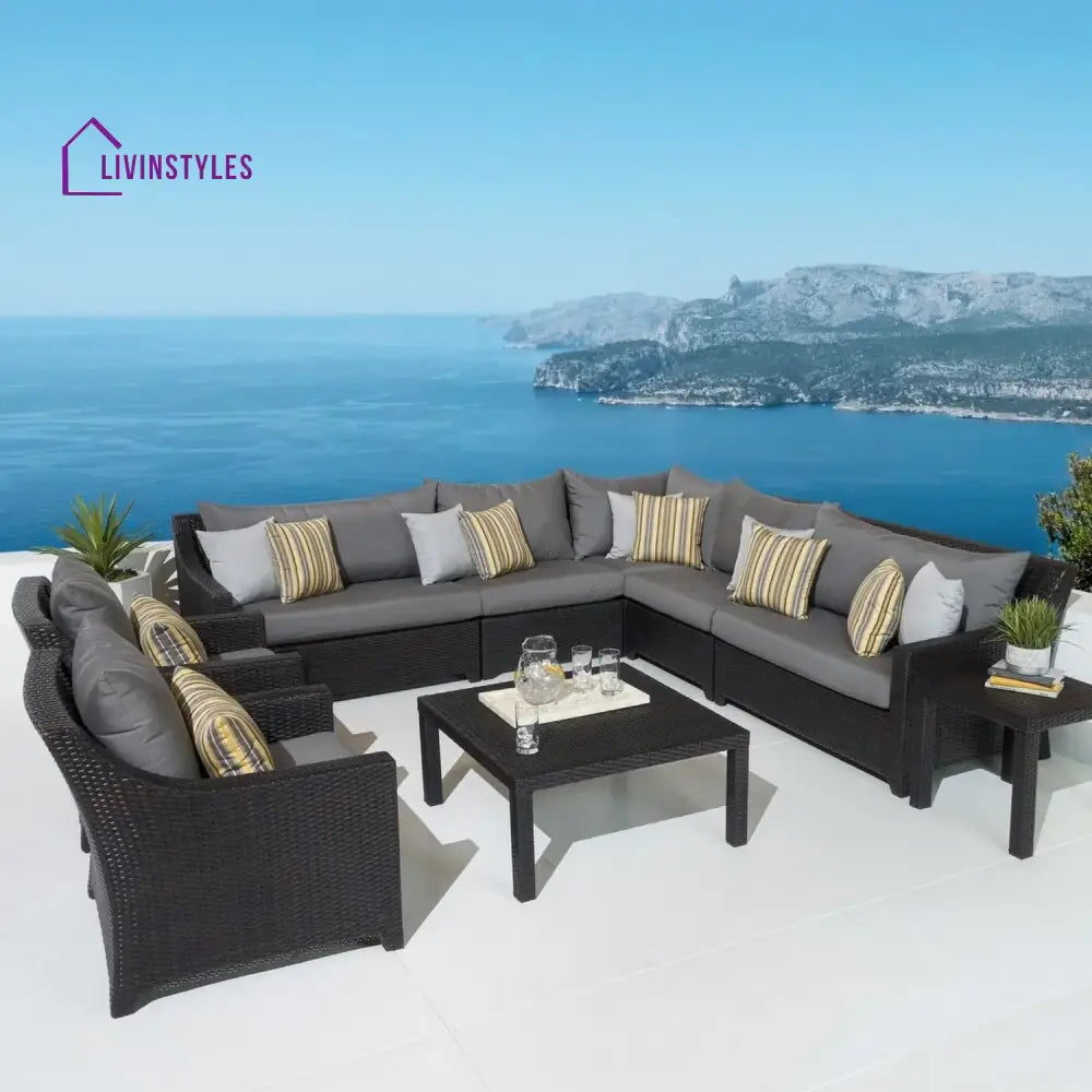 Dahabo All Weather Outdoor Wicker Garden L-Shape Sectional Conversation Set - Sofa Set