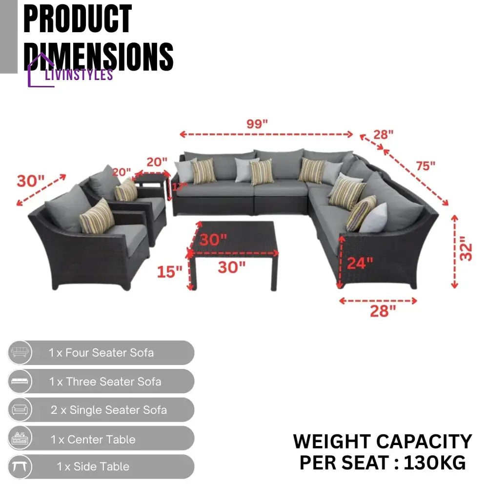 Dahabo All Weather Outdoor Wicker Garden L-Shape Sectional Conversation Set - Sofa Set
