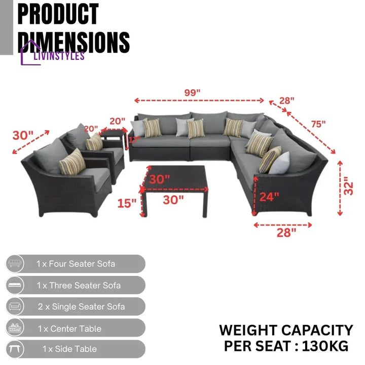 Dahabo All Weather Outdoor Wicker Garden L-Shape Sectional Conversation Set - Sofa Set