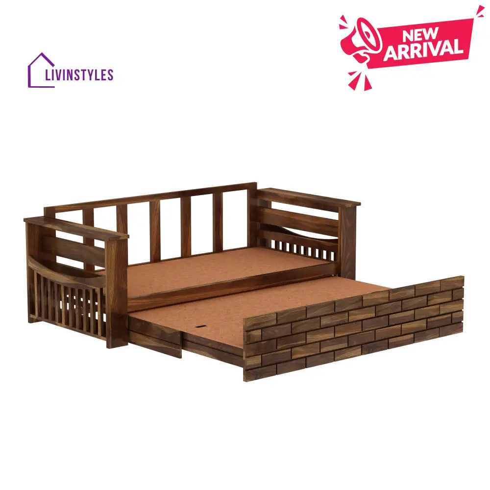 Dahlia Solid Sheesham Wood 3 Seater Sofa Cum Bed With Mini Storage and Side Pockets Sofa Cum Bed