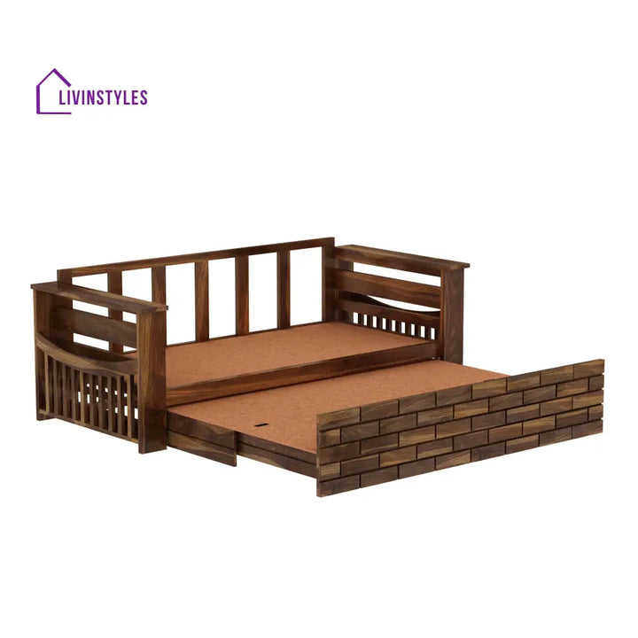 Dahlia Solid Sheesham Wood 3 Seater Sofa Cum Bed With Mini Storage and Side Pockets Sofa Cum Bed