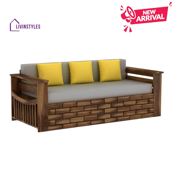 Dahlia Solid Sheesham Wood 3 Seater Sofa Cum Bed With Mini Storage and Side Pockets Sofa Cum Bed