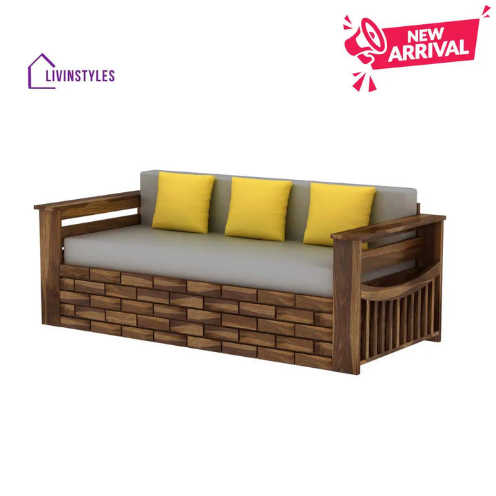 Dahlia Solid Sheesham Wood 3 Seater Sofa Cum Bed With Mini Storage and Side Pockets Sofa Cum Bed