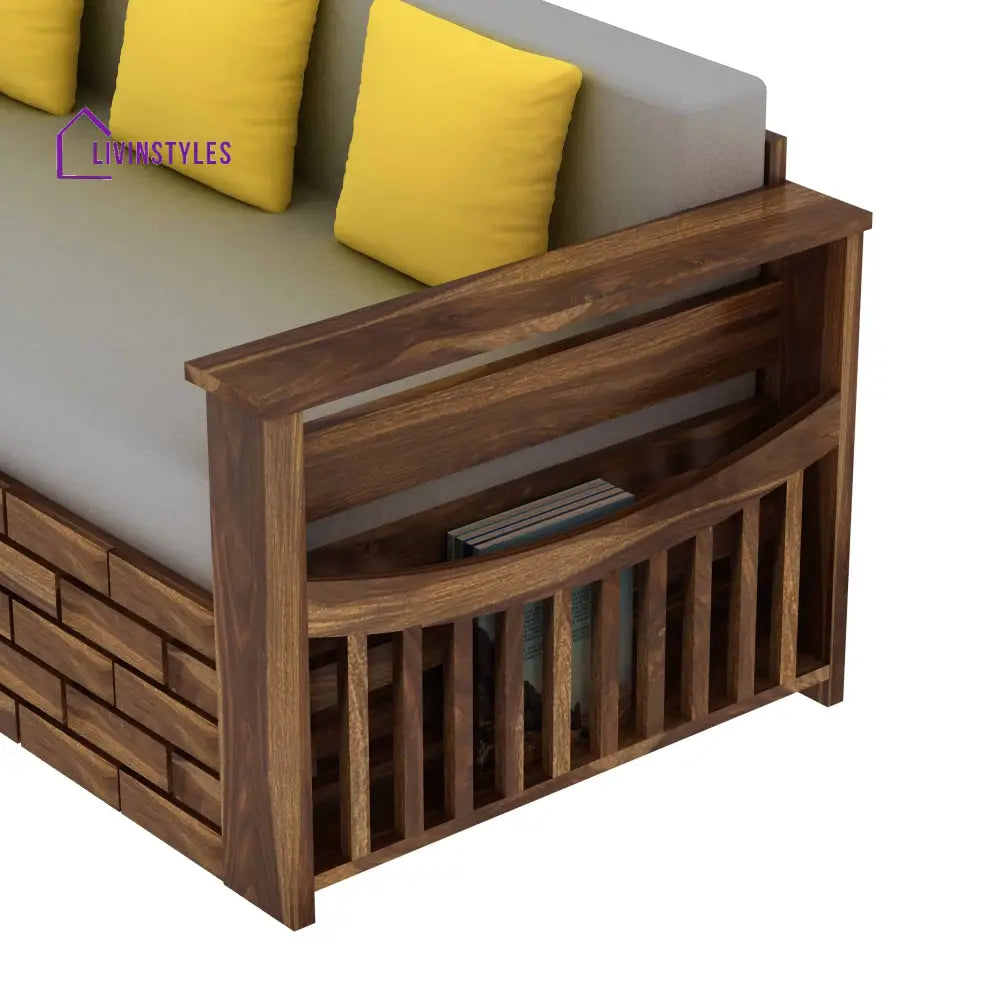 Dahlia Solid Sheesham Wood 3 Seater Sofa Cum Bed With Mini Storage and Side Pockets Sofa Cum Bed