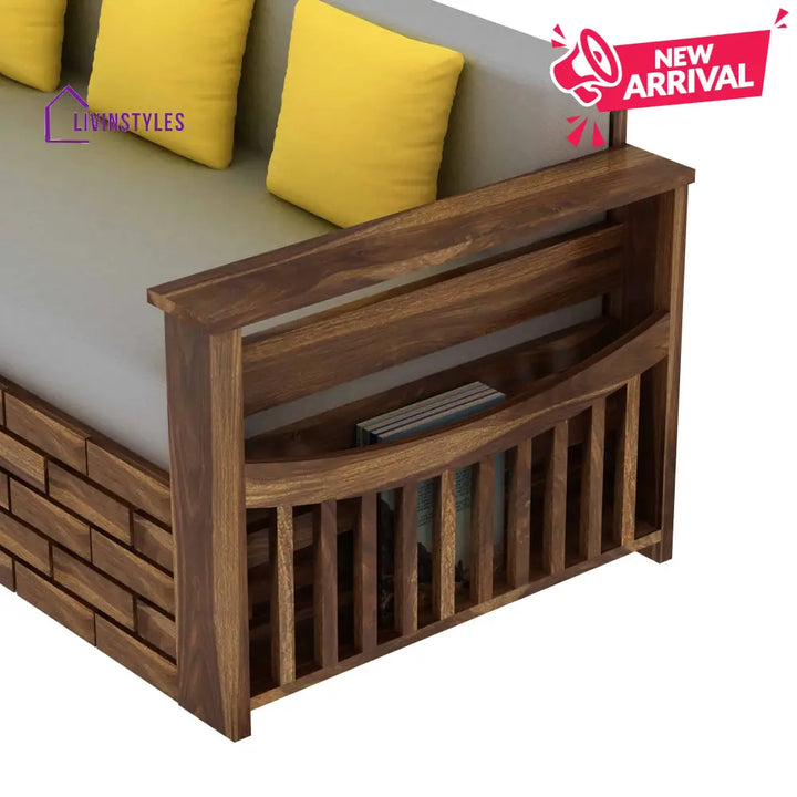Dahlia Solid Sheesham Wood 3 Seater Sofa Cum Bed With Mini Storage and Side Pockets Sofa Cum Bed
