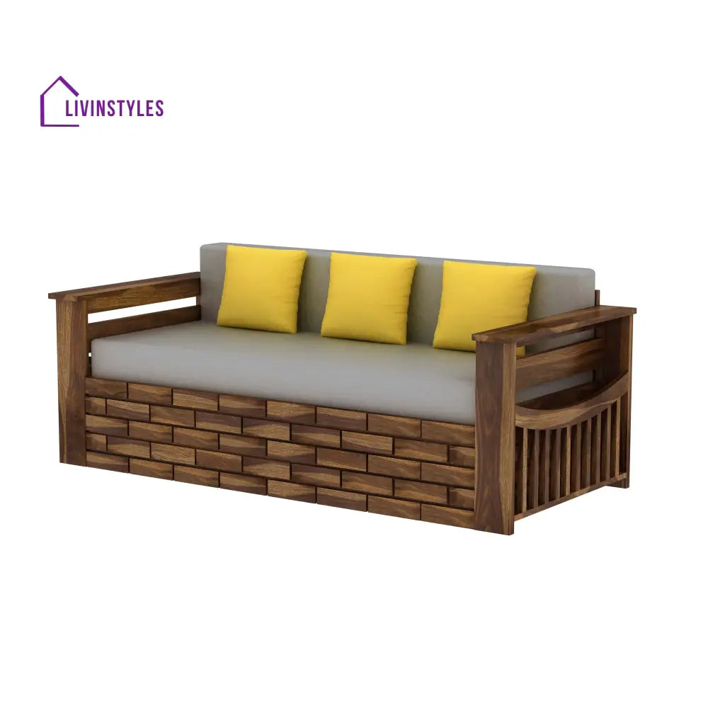 Dahlia Solid Sheesham Wood 3 Seater Sofa Cum Bed With Mini Storage and Side Pockets Sofa Cum Bed