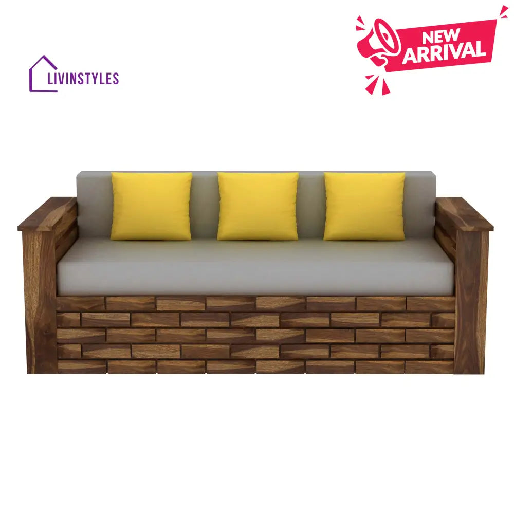 Dahlia Solid Sheesham Wood 3 Seater Sofa Cum Bed With Mini Storage and Side Pockets Sofa Cum Bed