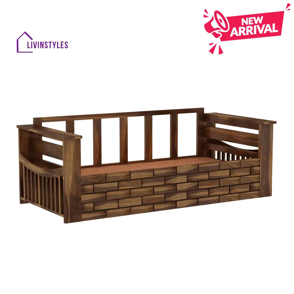 Dahlia Solid Sheesham Wood 3 Seater Sofa Cum Bed With Mini Storage and Side Pockets Sofa Cum Bed