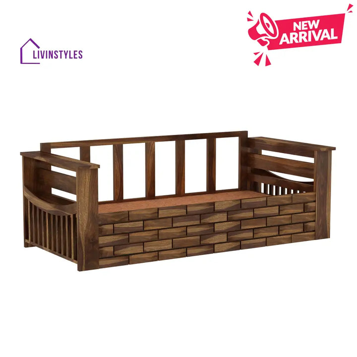 Dahlia Solid Sheesham Wood 3 Seater Sofa Cum Bed With Mini Storage and Side Pockets Sofa Cum Bed