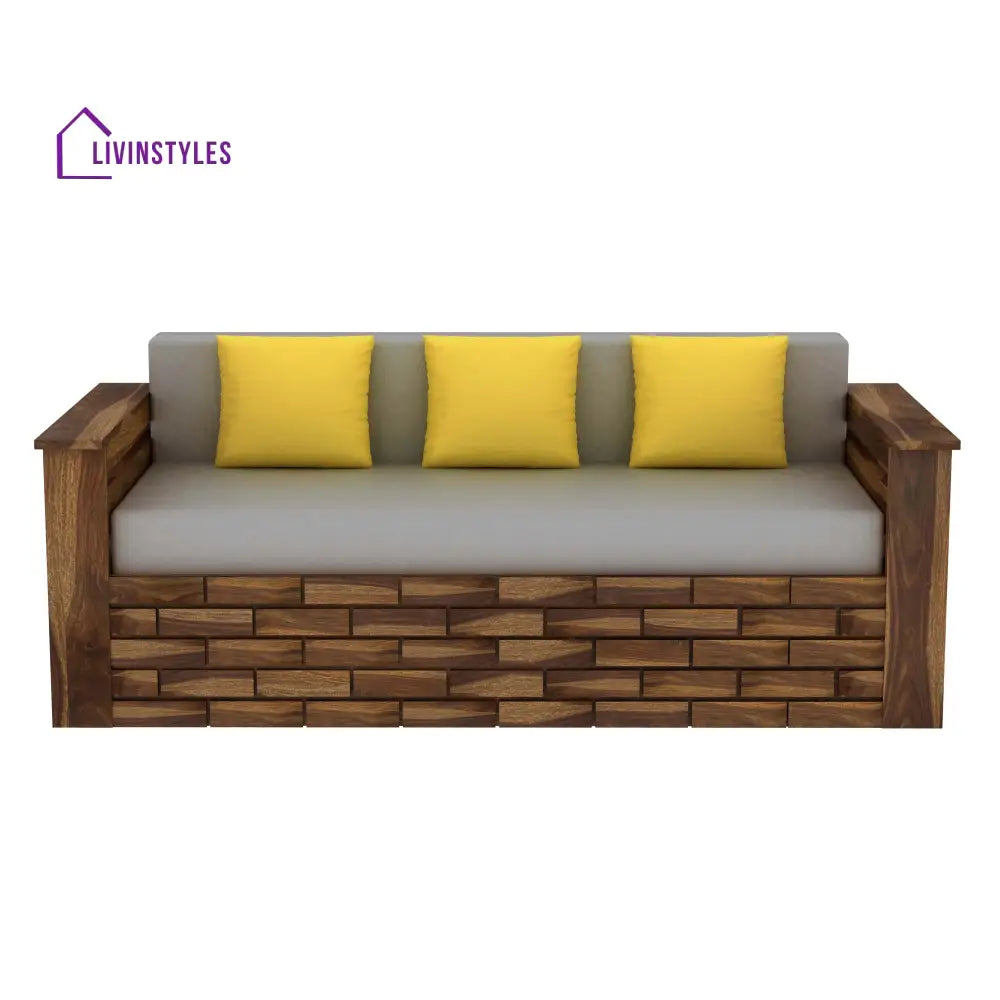 Dahlia Solid Sheesham Wood 3 Seater Sofa Cum Bed With Mini Storage and Side Pockets Sofa Cum Bed