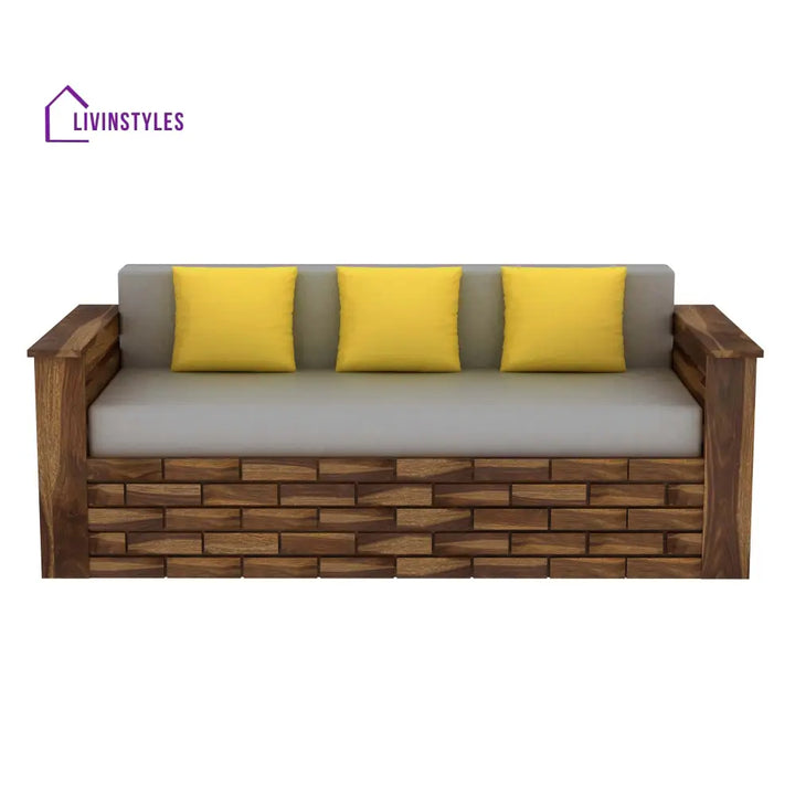 Dahlia Solid Sheesham Wood 3 Seater Sofa Cum Bed With Mini Storage and Side Pockets Sofa Cum Bed
