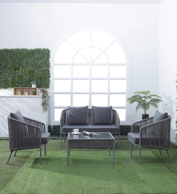 Elsie Outdoor Sofa Set 2 Seater, 2 Single seater and 1 Center Table (Grey) Braided & Rope