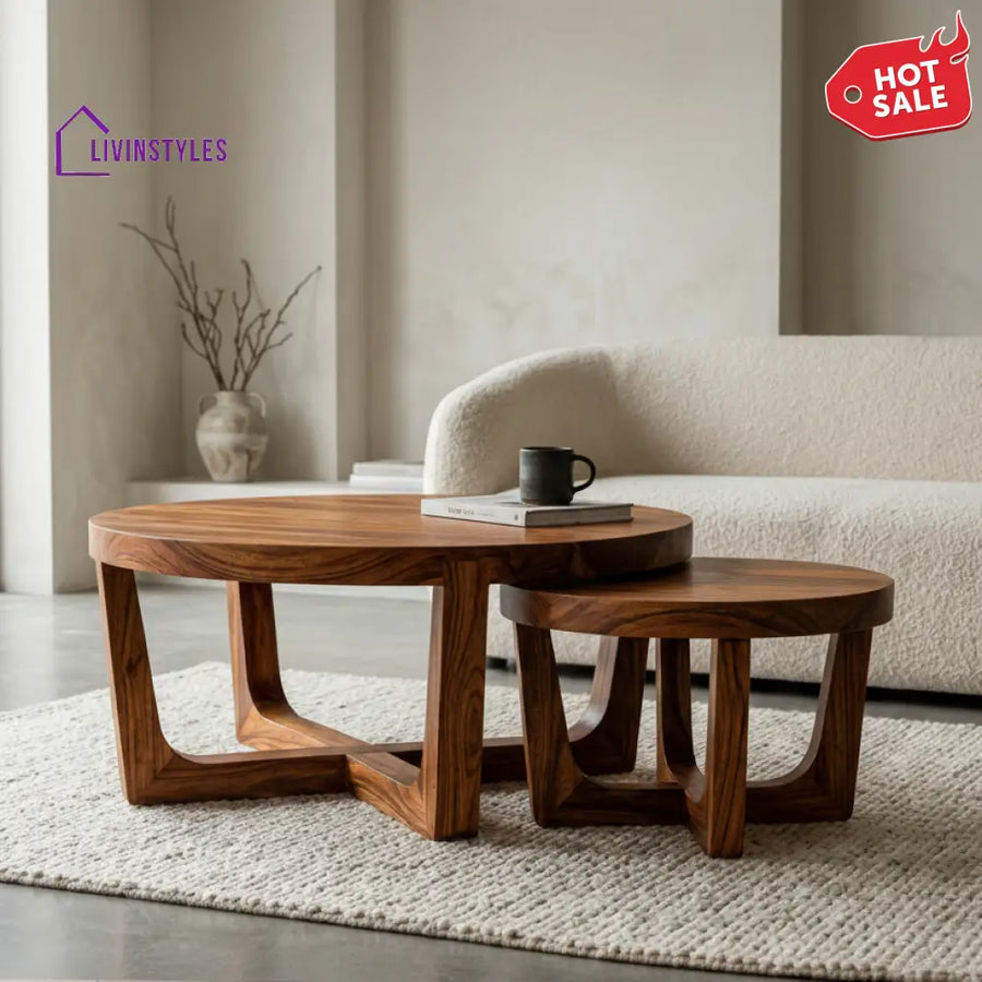 Daisy Sheesham Wood Round Shaped Coffee Table for Living Room)
