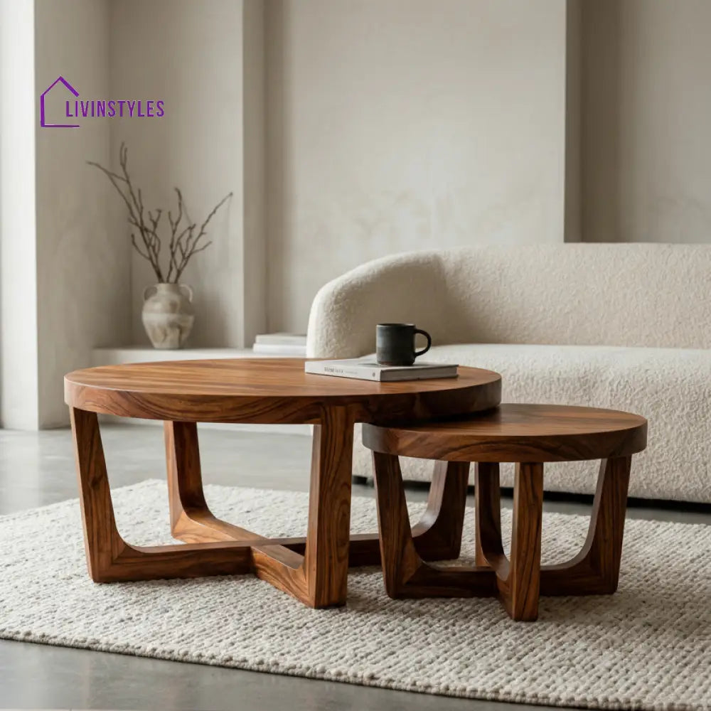 Daisy Sheesham Wood Round Shaped Coffee Table for Living Room)
