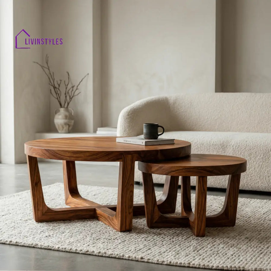 Daisy Sheesham Wood Round Shaped Coffee Table for Living Room)