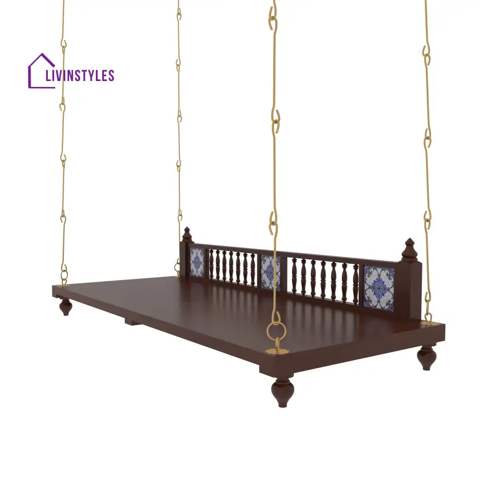 Daivi Elegant Wooden Jhula for Home | Handcrafted Indoor Swing with Brass Chains Swing