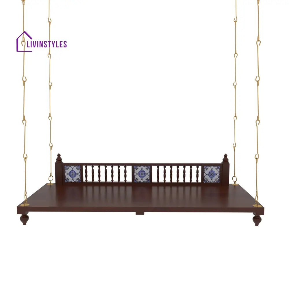 Daivi Elegant Wooden Jhula for Home | Handcrafted Indoor Swing with Brass Chains Swing