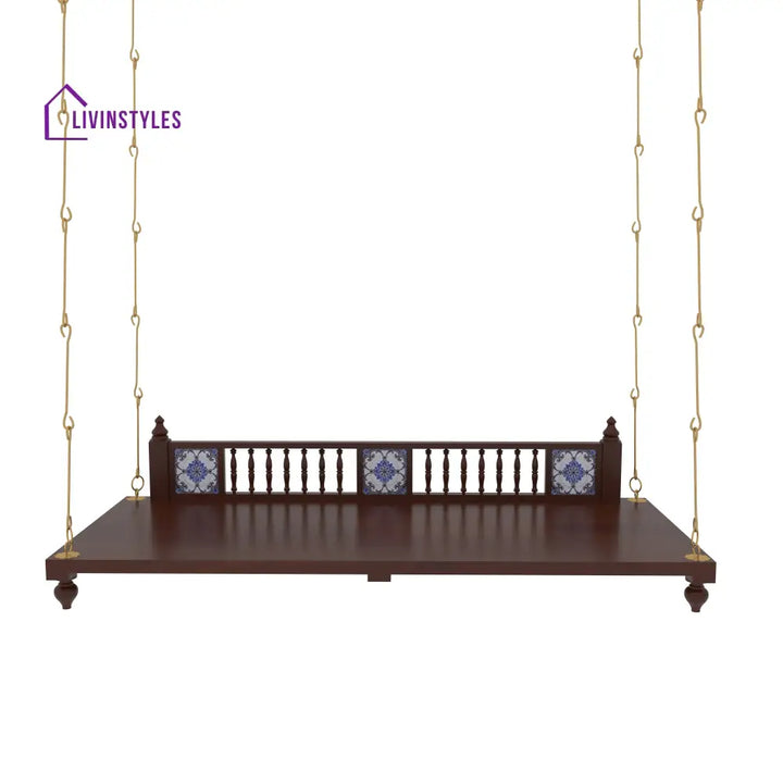 Daivi Elegant Wooden Jhula for Home | Handcrafted Indoor Swing with Brass Chains Swing
