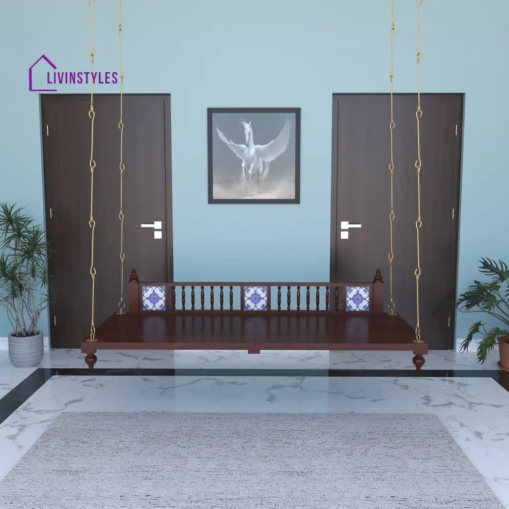 Daivi Elegant Wooden Jhula for Home | Handcrafted Indoor Swing with Brass Chains Swing