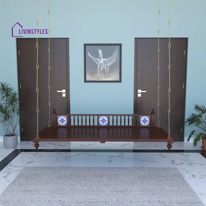 Daivi Elegant Wooden Jhula for Home | Handcrafted Indoor Swing with Brass Chains Swing