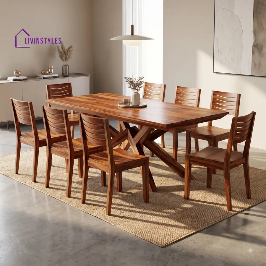 Daksha Premium Solid Wood 8 Seater Dining Table Set