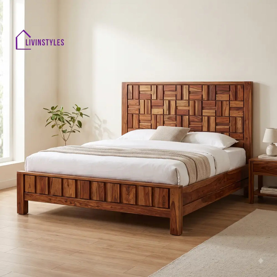 Dakshana Sheesham Wood King Size Bed | Wooden Bed without Storage